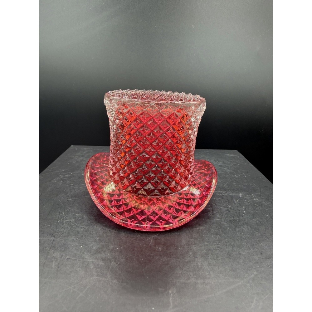 Fenton Style Ruby Red Diamond Point Glass Harp Toothpick / Trinket Holder ✨